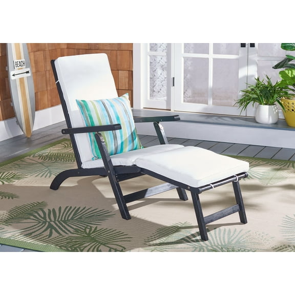 SAFAVIEH Palmdale Outdoor Patio Foldable Lounge Chair, Black/Beige