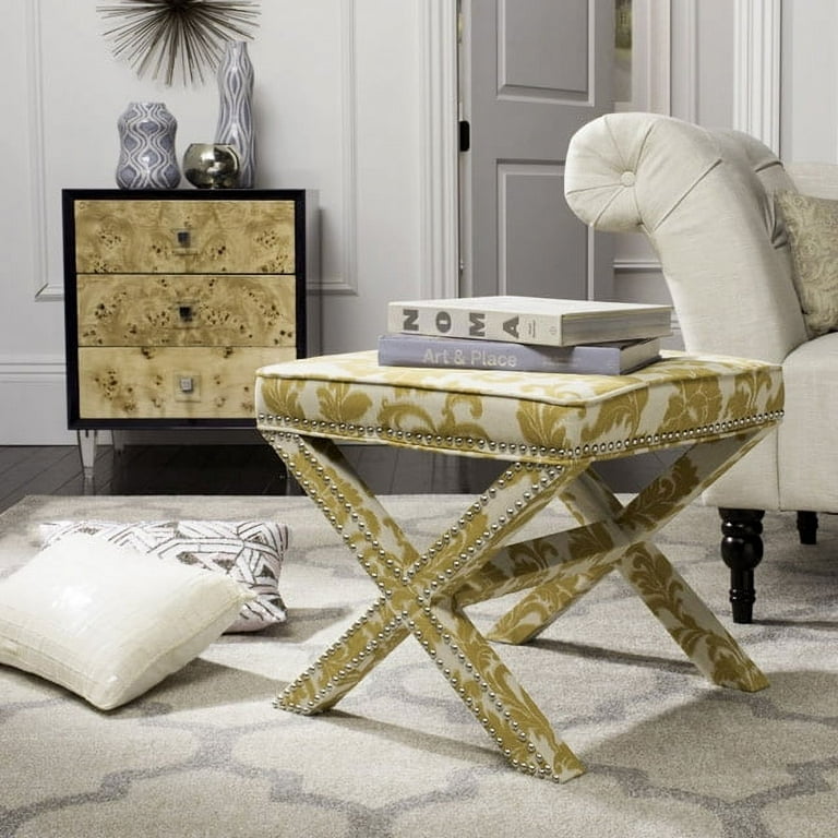 SAFAVIEH Palmer Ottoman Silver Nail Head Maize Beige Walmart