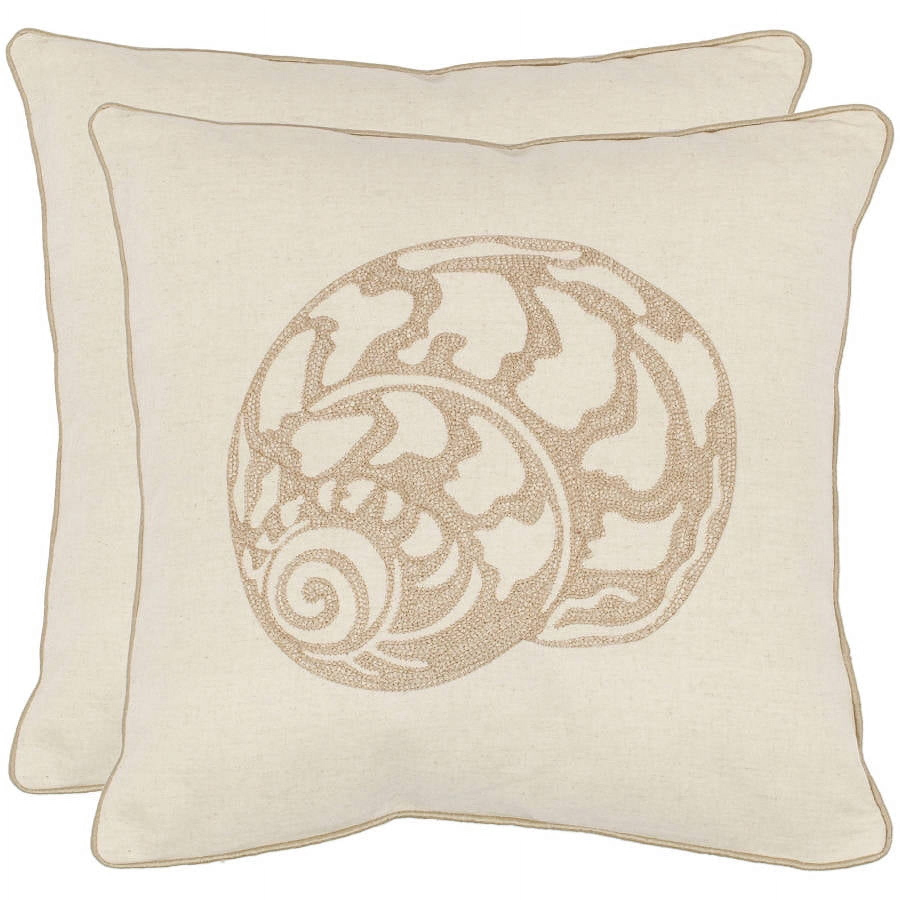 SAFAVIEH Palmer Seashell Pillow, 18" x 18", Cream, Set of 2