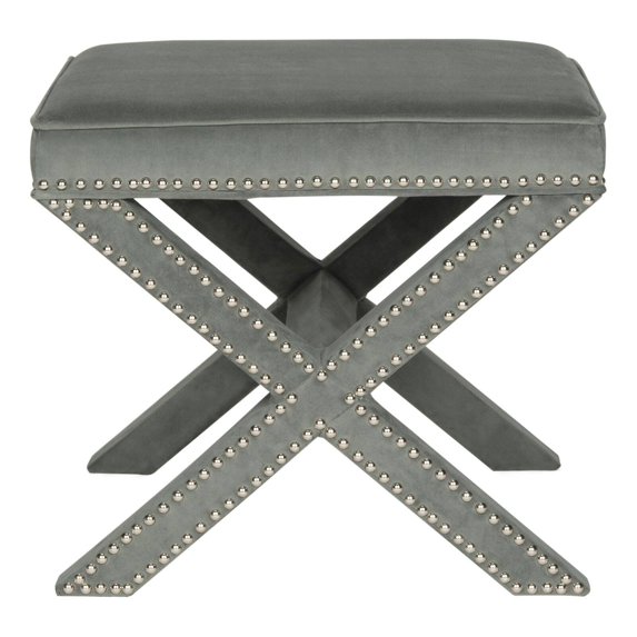 SAFAVIEH Palmer Transitional Cross Leg Upholstered Ottoman, Grey