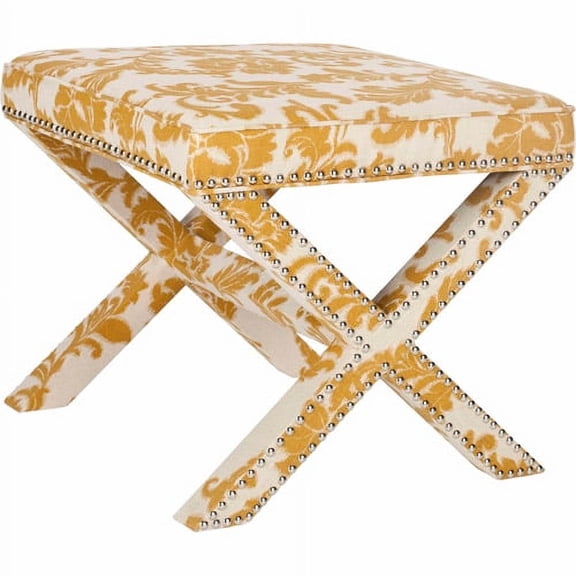 SAFAVIEH Palmer Transitional Cross Leg Upholstered Ottoman, Maize/Beige