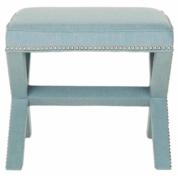 SAFAVIEH Palmer Transitional Cross Leg Upholstered Ottoman, Sky Blue