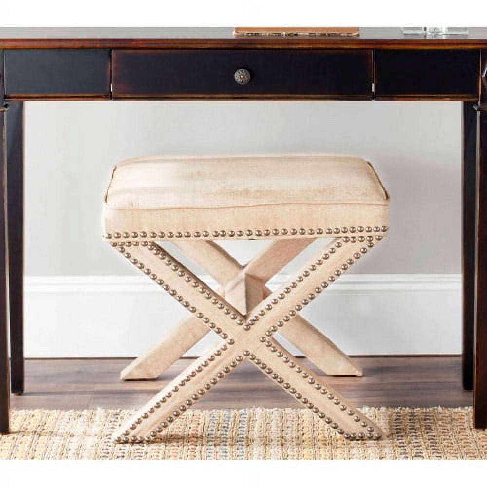 SAFAVIEH Palmer Transitional Cross Leg Upholstered Ottoman, Taupe