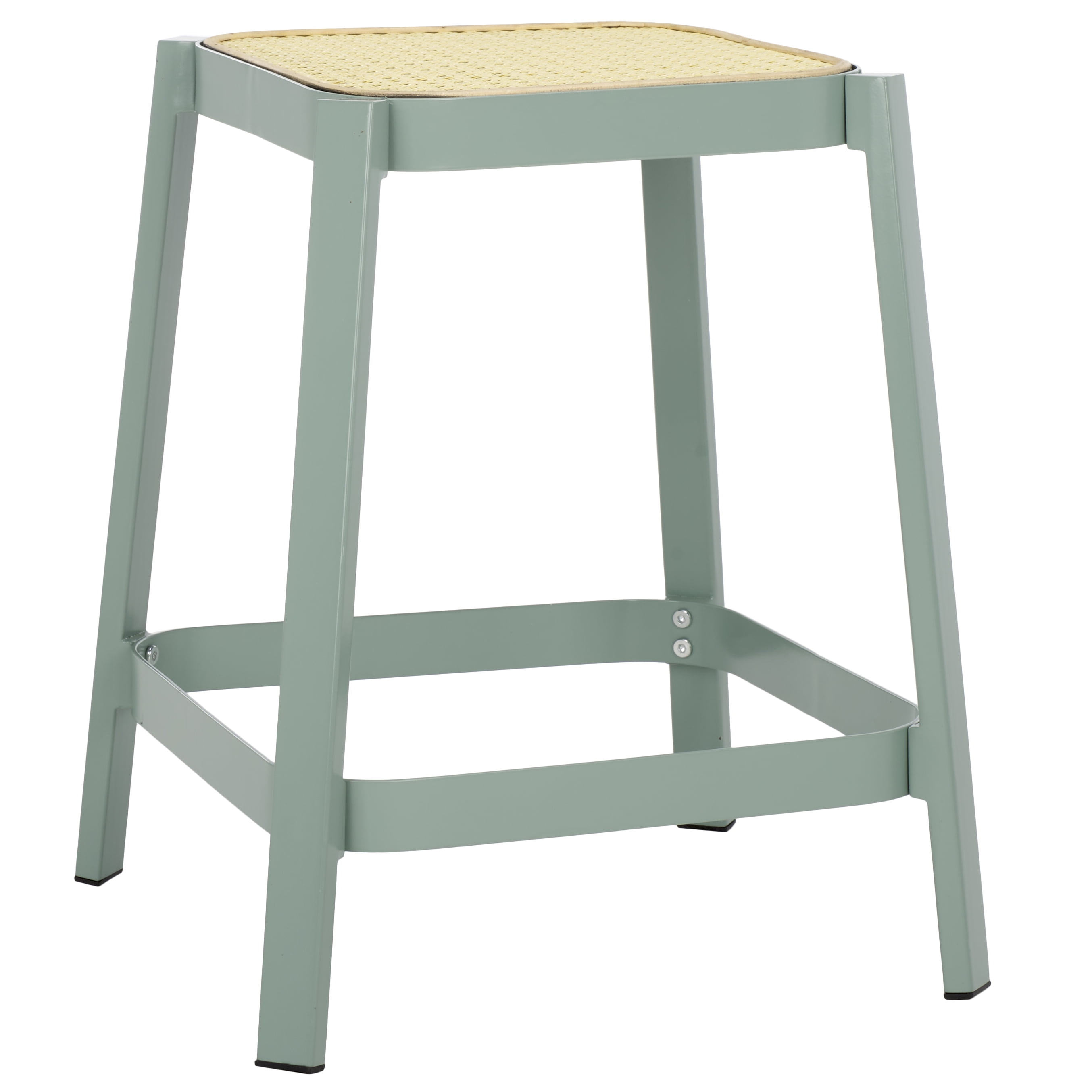 Aqua Smoke and Natural Cane Accent Stool with Iron Frame