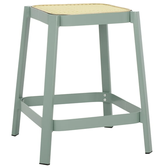 SAFAVIEH Palmyra Coastal Cane Stool, Aqua Smoke/Natural (15 in. W x 15 in. D x 17.8 in. H)