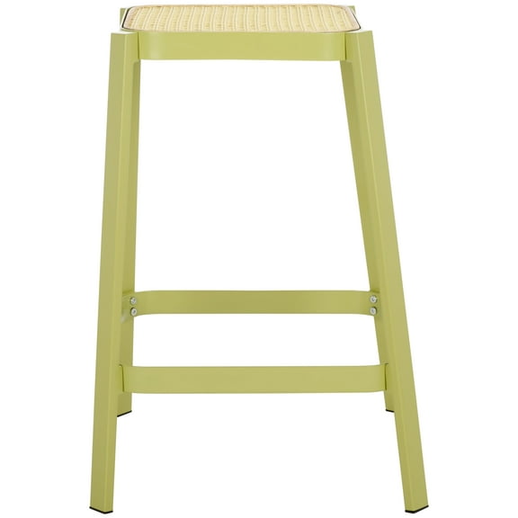 SAFAVIEH Palmyra Square Backless Counter Stool, Green/Natural