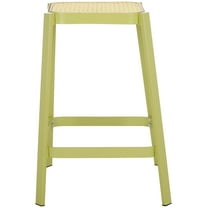 SAFAVIEH Palmyra Square Backless Counter Stool, Green/Natural