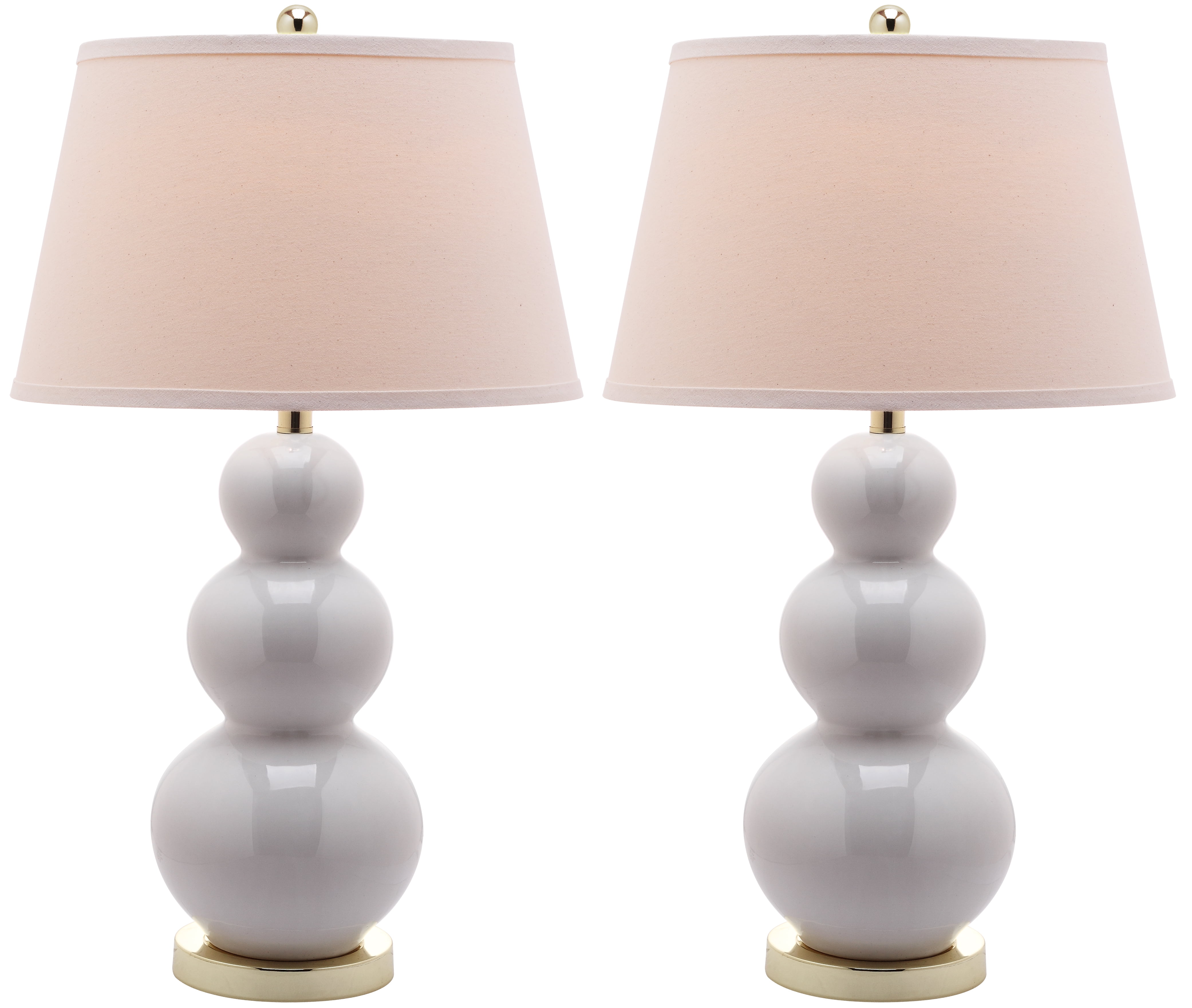 Elegant White Ceramic Gourd Table Lamp Set with Off-White Shade, 28"