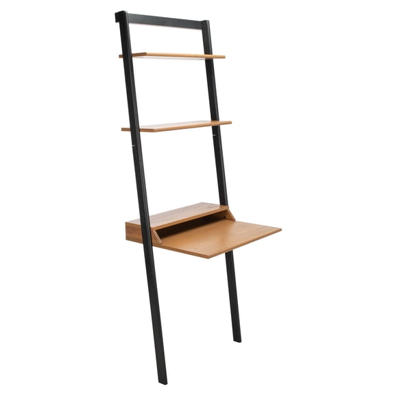 SAFAVIEH Pamella Rustic Retro 2 Shelf Leaning Desk, Natural/Charcoal