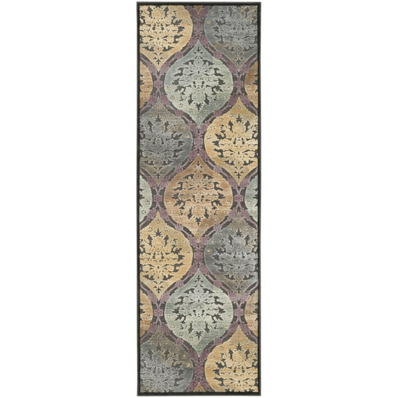 SAFAVIEH Paradise Bayram Floral Ogee Runner Rug, Charcoal/Multi, 2'5" x 7'6"