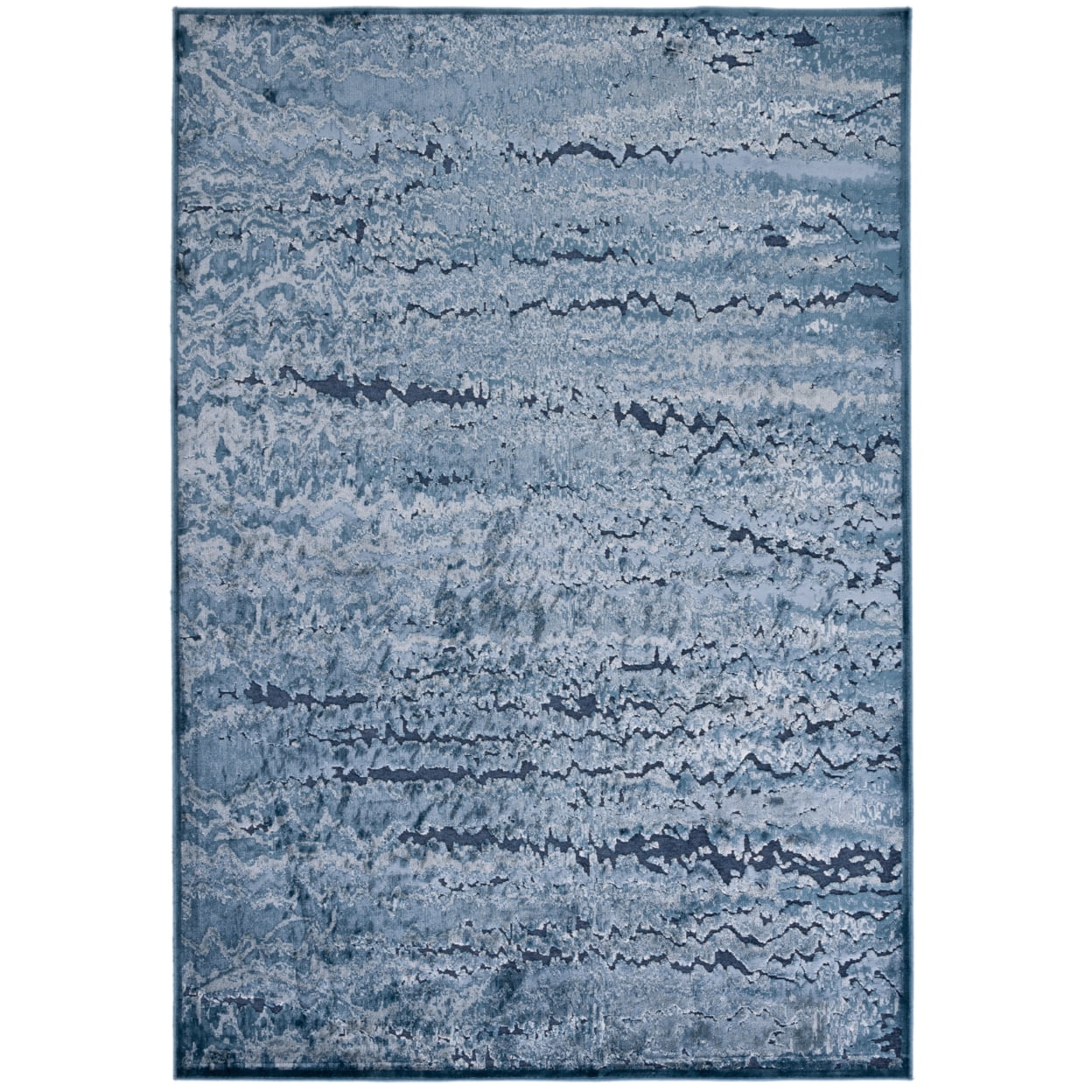 Blue Rectangular Viscose and Silk Area Rug