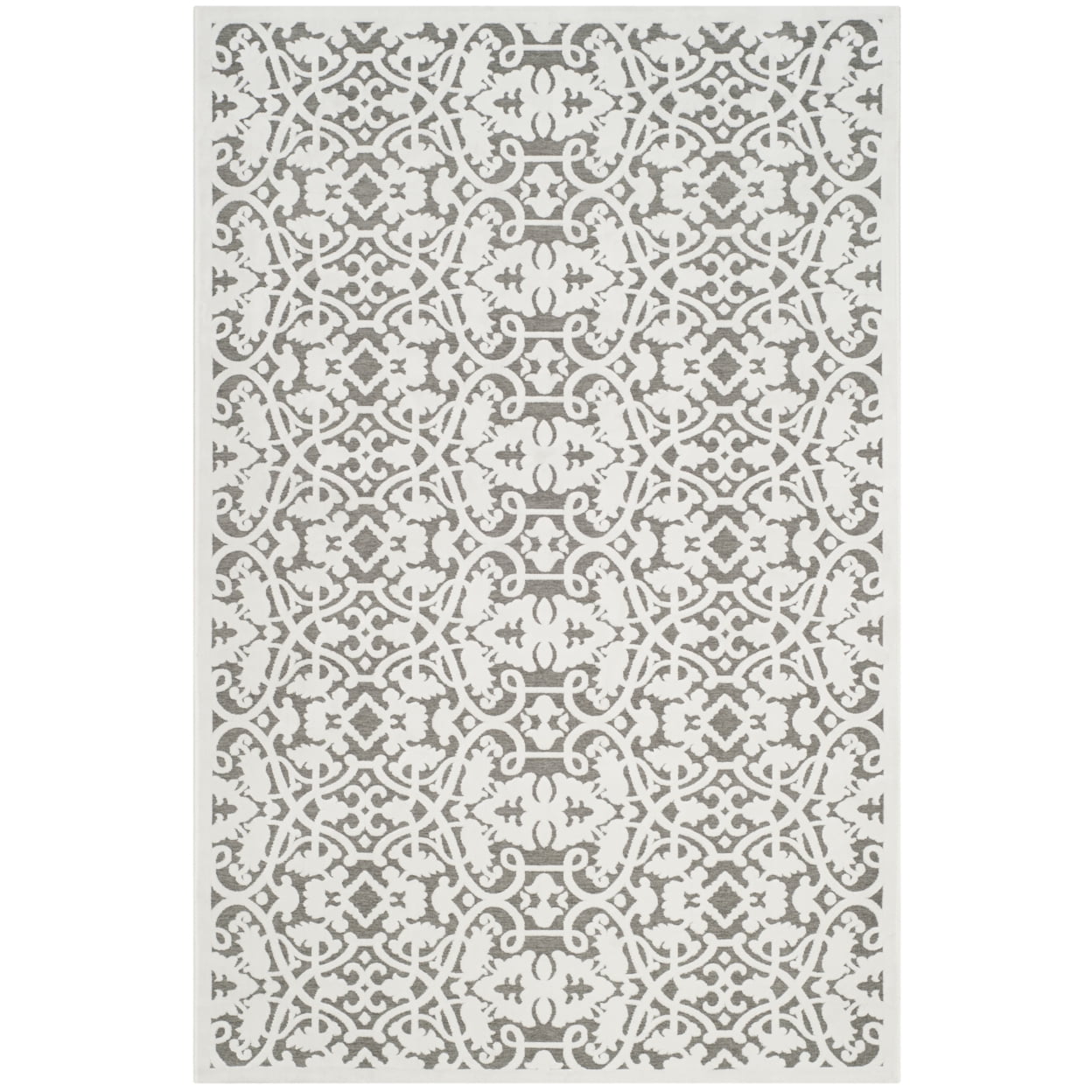 Ivory and Dark Grey Rectangular Viscose Rug, 5' x 7'