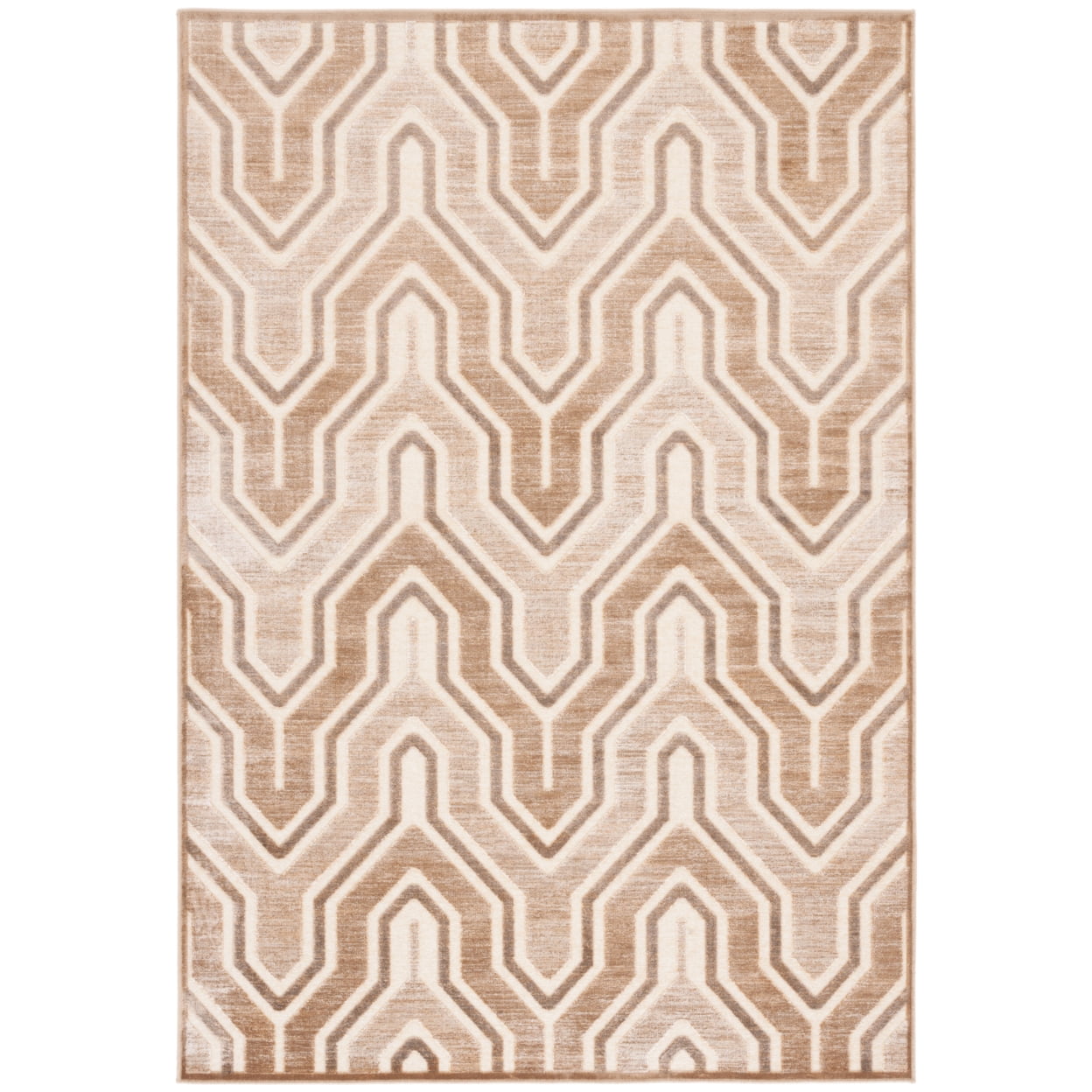 Caramel and Cream Geometric Viscose Area Rug 4' x 5'7"