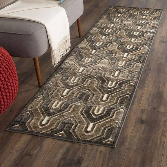 SAFAVIEH Paradise Edwyna Geometric Tessellation Runner Rug, Soft Anthracite/Cream, 2'2" x 8'