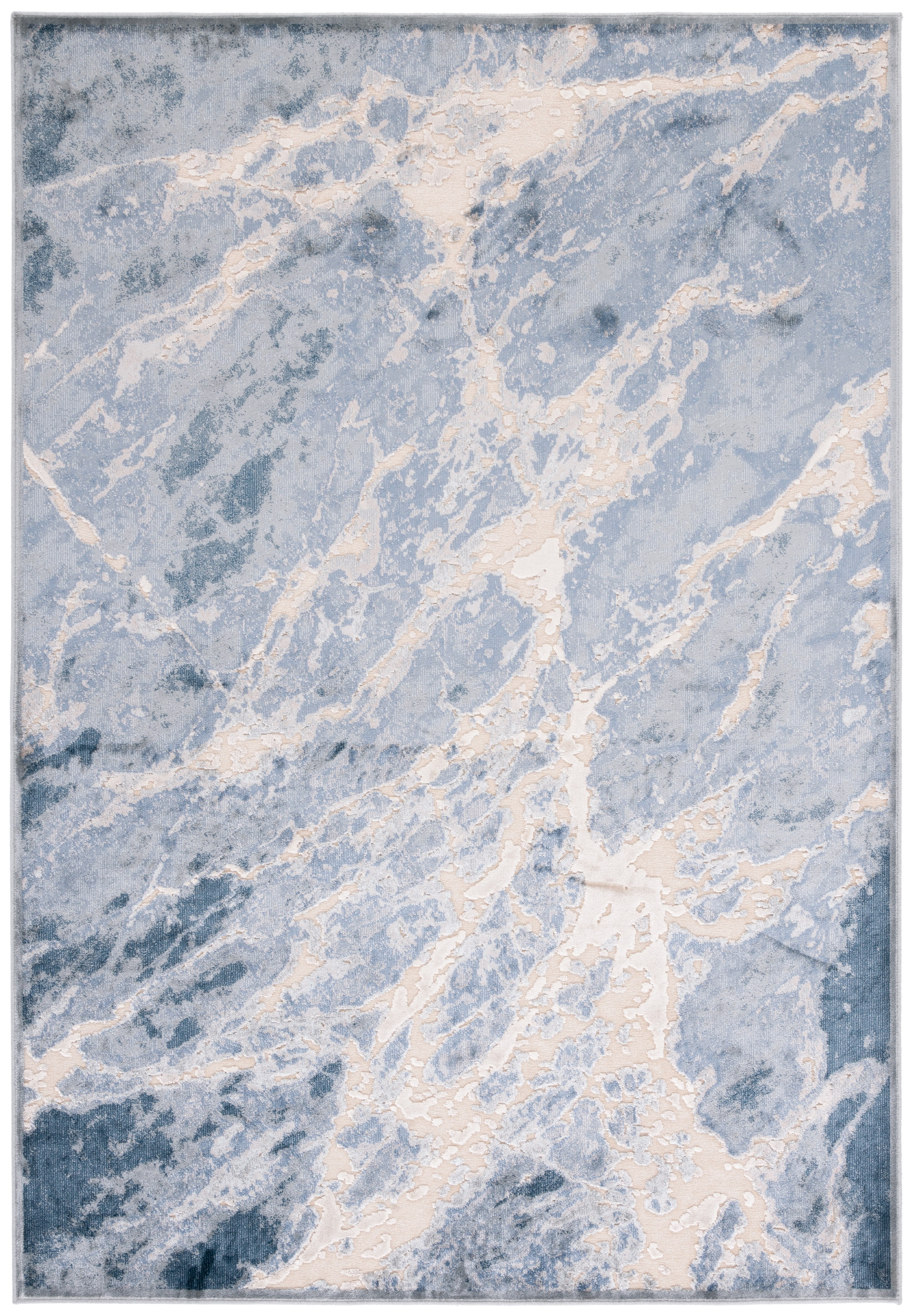 Blue and Beige Hand-Knotted Viscose Silk Area Rug