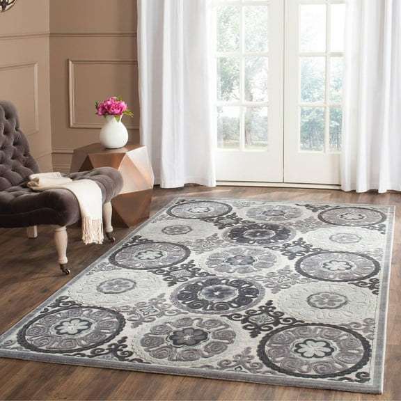 SAFAVIEH Paradise Fidan Geometric Circles Area Rug, Light Grey/Dark Grey, 4' x 6'