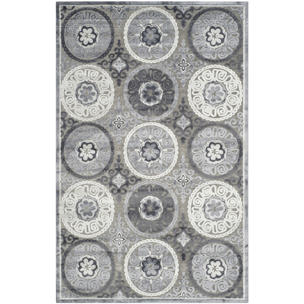 Light Grey and Dark Grey Geometric Circles Area Rug 5'1" x 7'6"