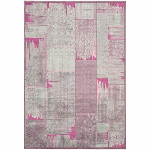 Plush Pink Silk & Chenille 8' x 11'2" Abstract Floral Area Rug