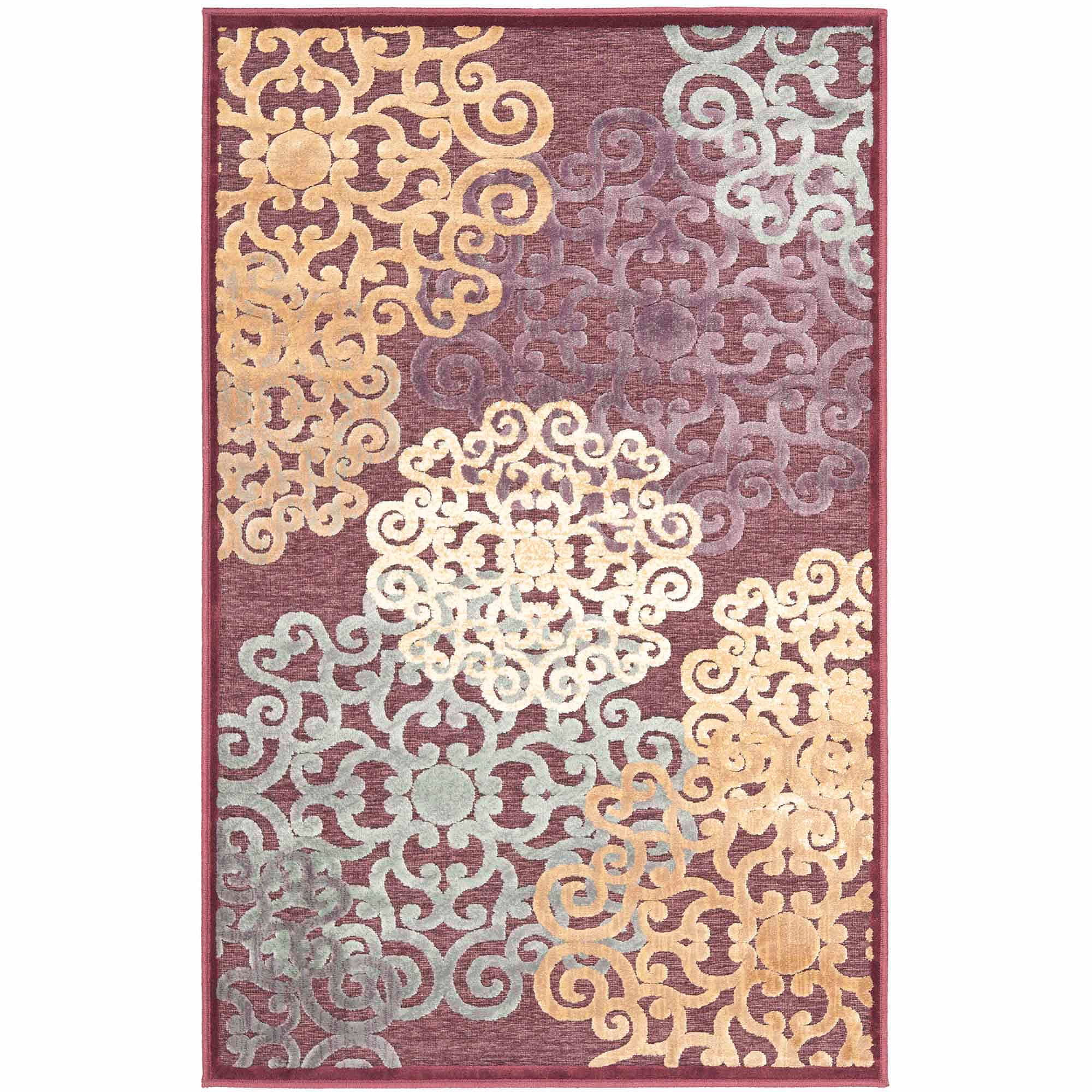 Red and Multi Floral Viscose Chenille Area Rug 2'7" x 4'