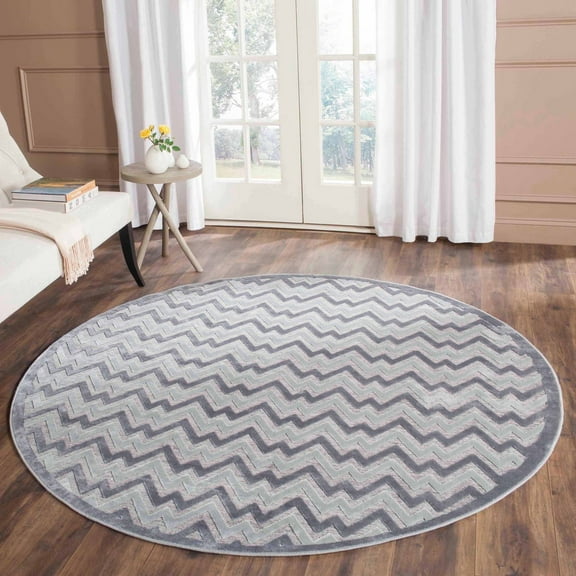 SAFAVIEH Paradise Kenrick Zigzag Stripes Area Rug, Light Grey/Dark Grey, 6'7" x 6'7" Round