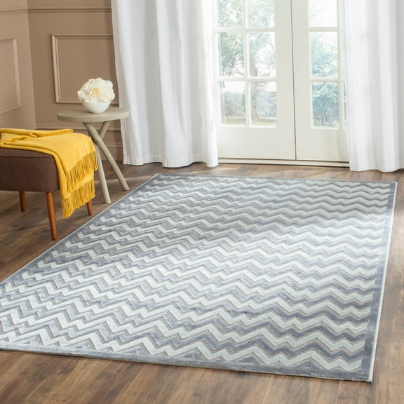 SAFAVIEH Paradise Kenrick Zigzag Stripes Area Rug, Light Grey/Dark Grey, 6'7" x 6'7" Square
