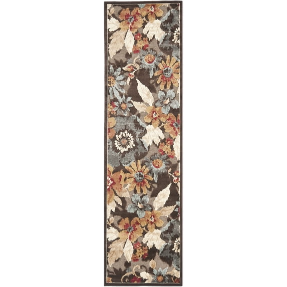 SAFAVIEH Paradise Kyler Floral Leaves Runner Rug, Dark Brown, 2'2" x 8'