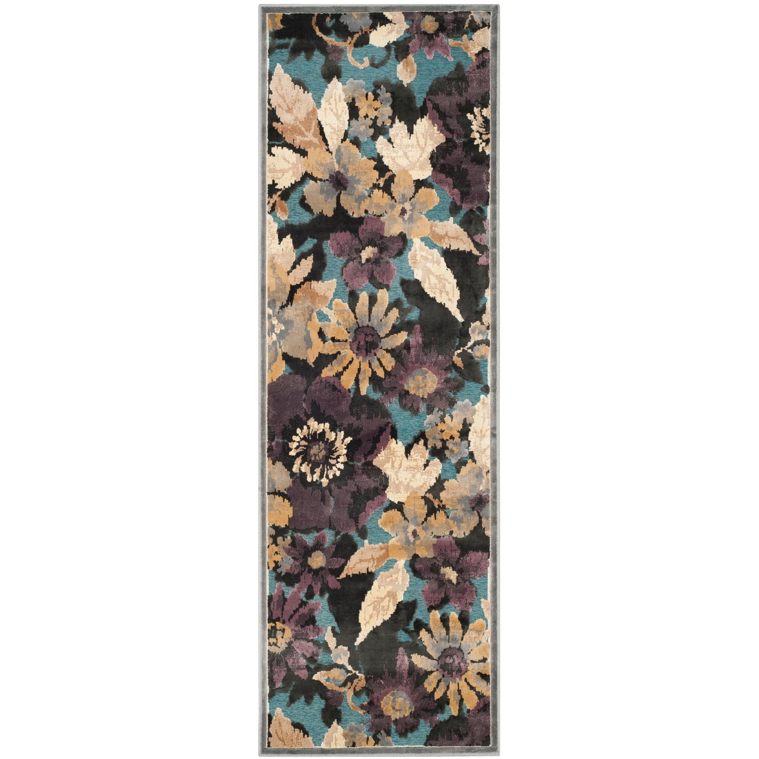 SAFAVIEH Paradise Kyler Floral Leaves Runner Rug, Grey/Multi, 2'5" x 7