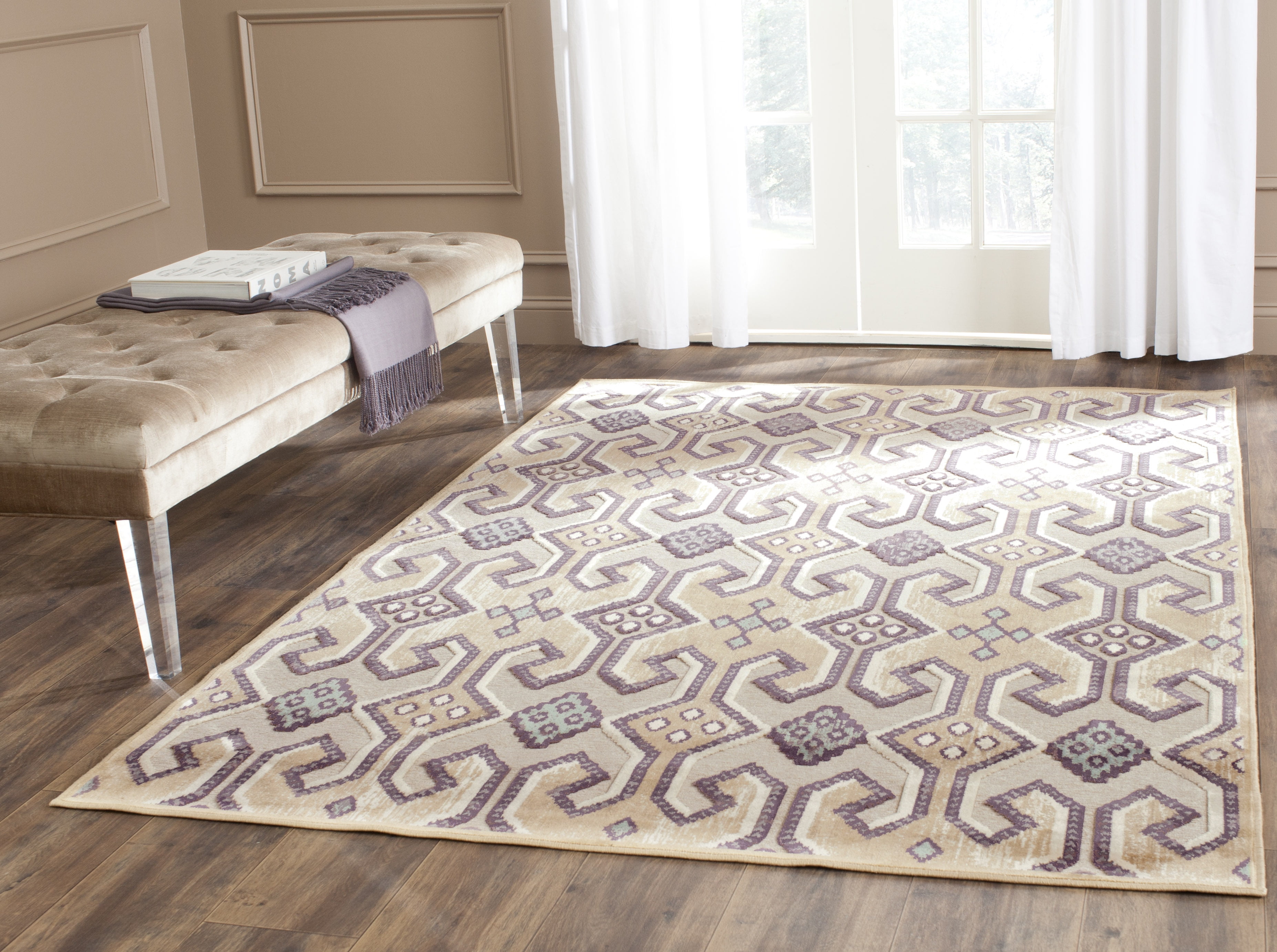 Gold and Multicolor Geometric 5' x 7' Viscose Area Rug