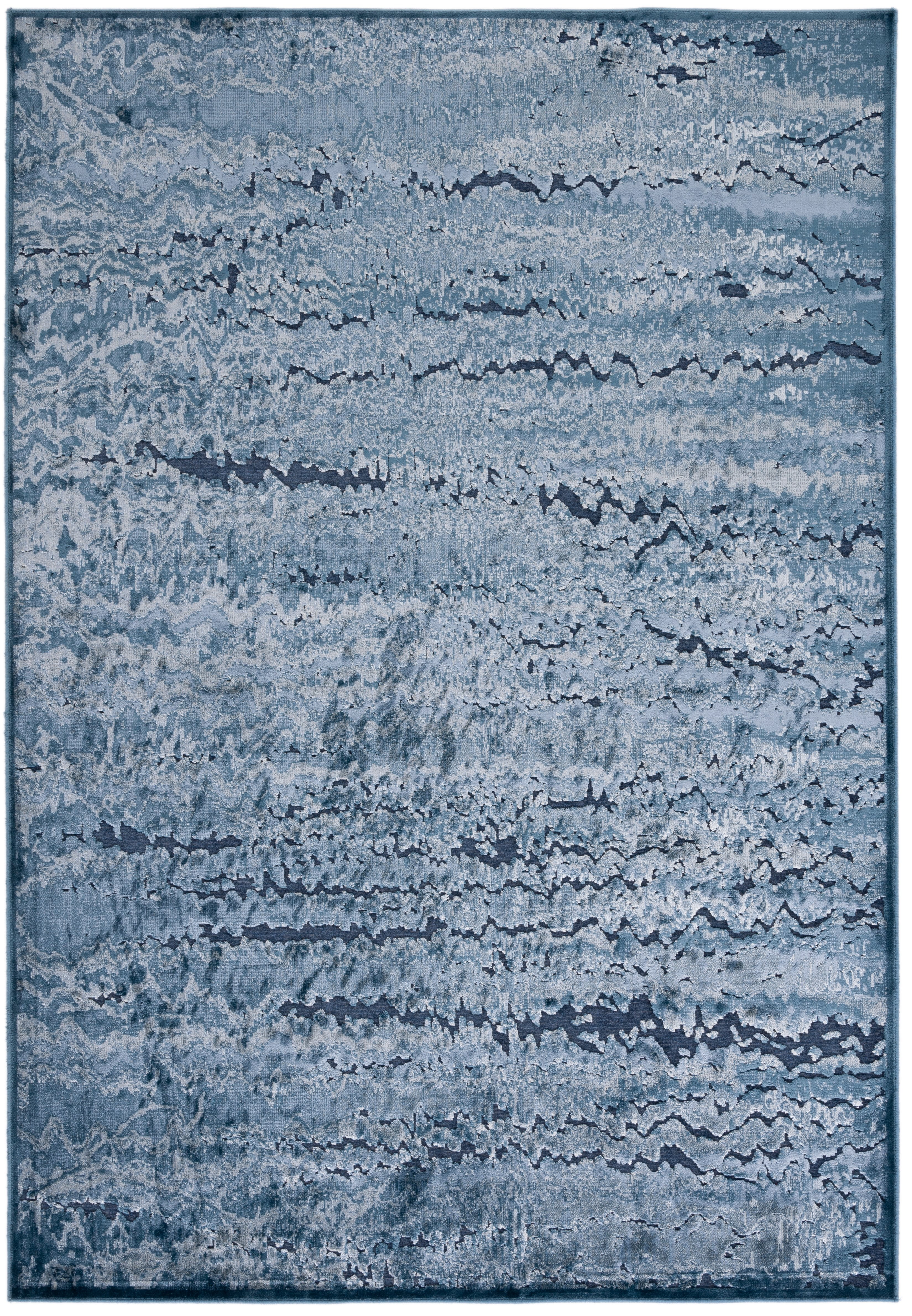 Blue Rectangular Viscose and Silk Area Rug