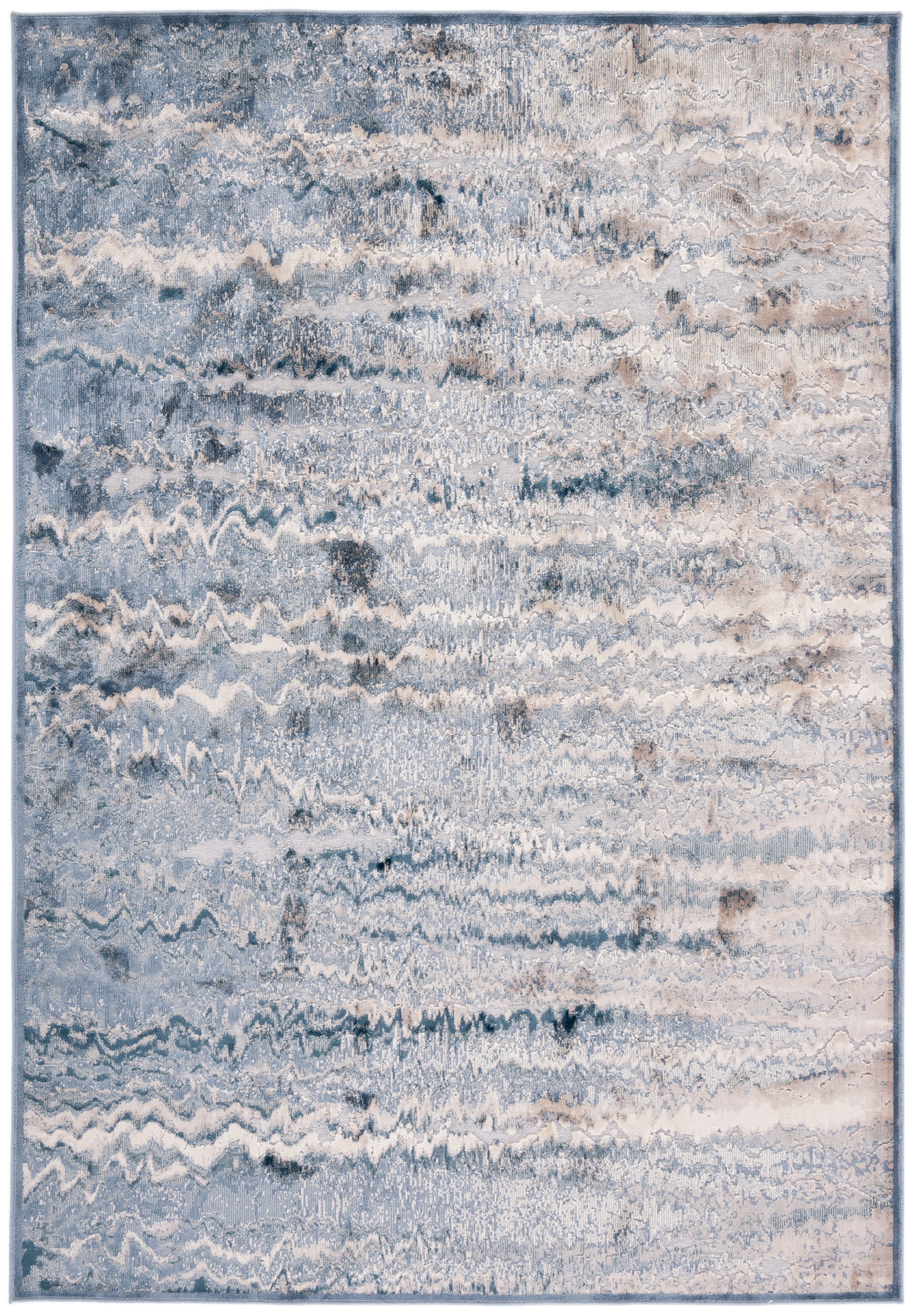Blue Hand-Knotted Viscose and Silk Rectangular Rug
