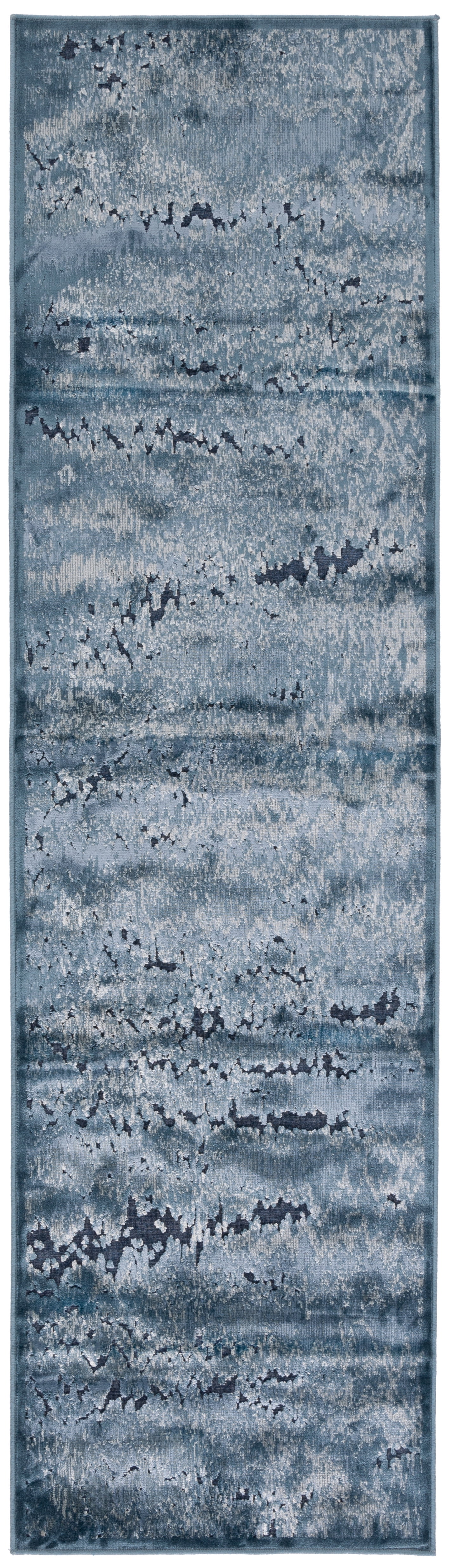 Blue and Black Viscose Silk Runner Rug, 2'2" x 8'