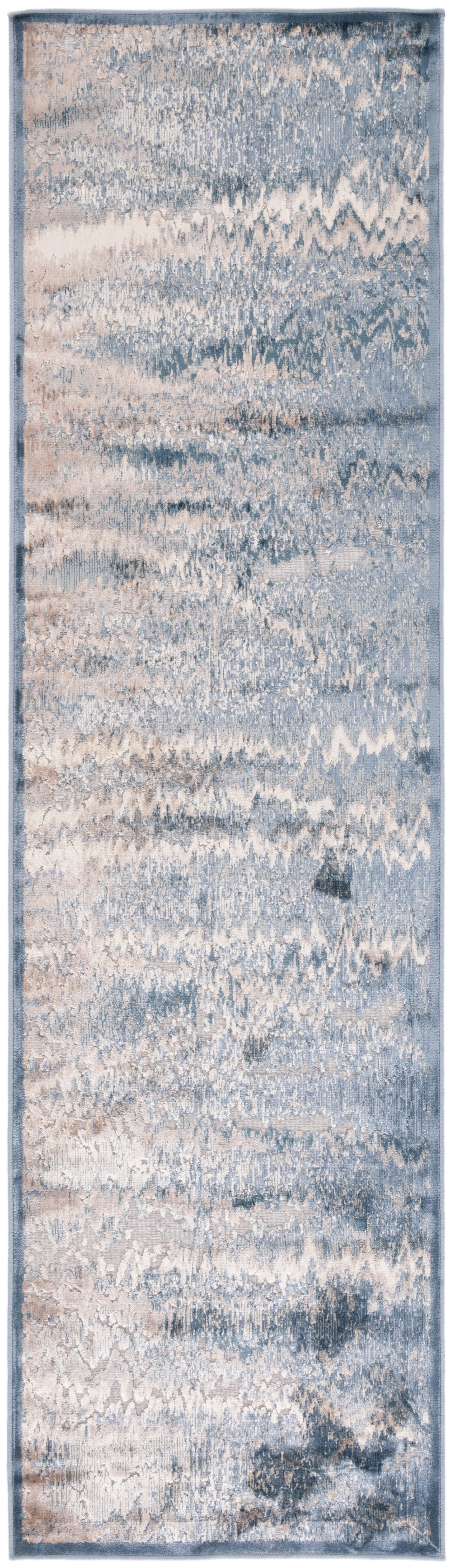 Gray and Blue Viscose Chenille Runner Rug