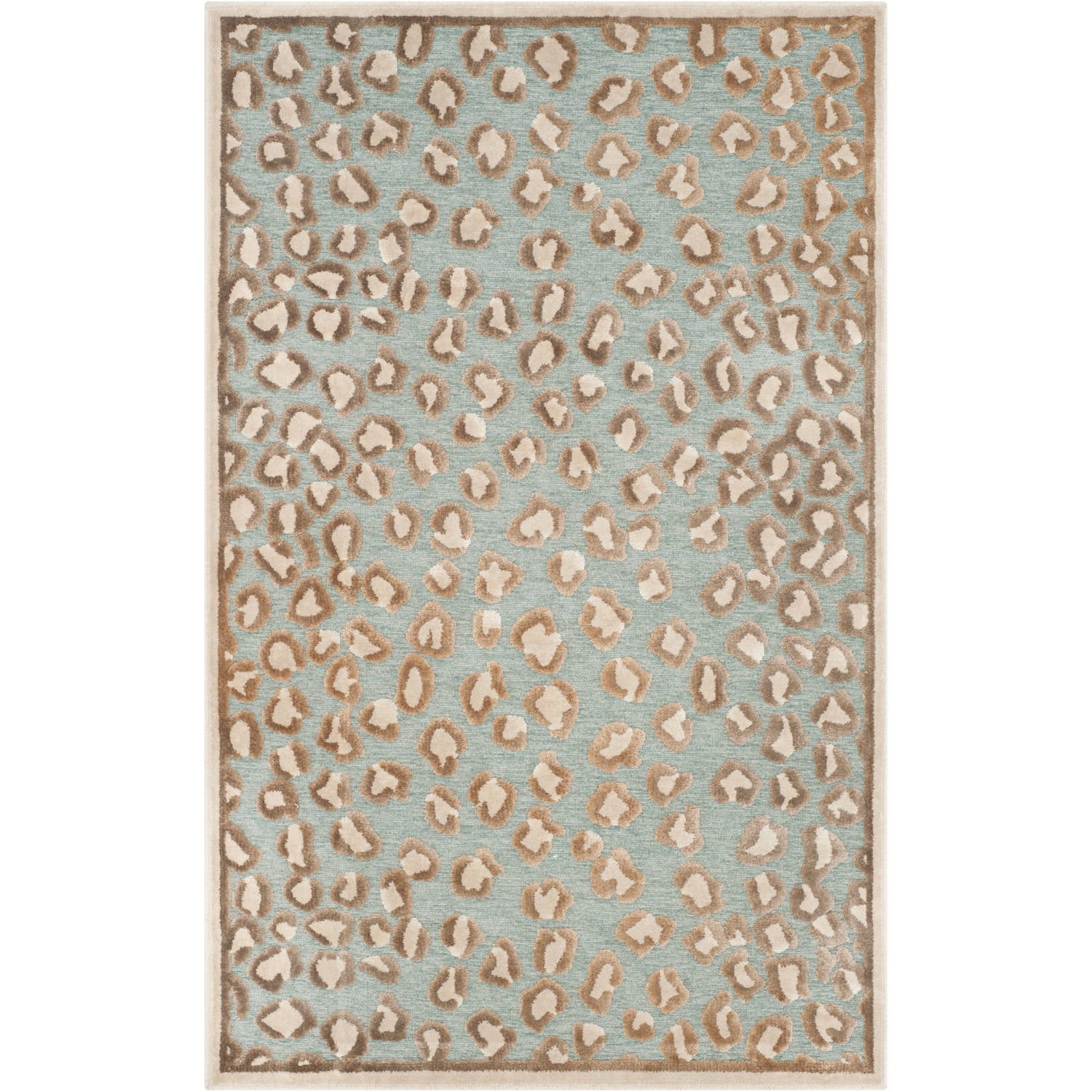 Stone Aqua Leopard Print Viscose Accent Rug 2'7" x 4'