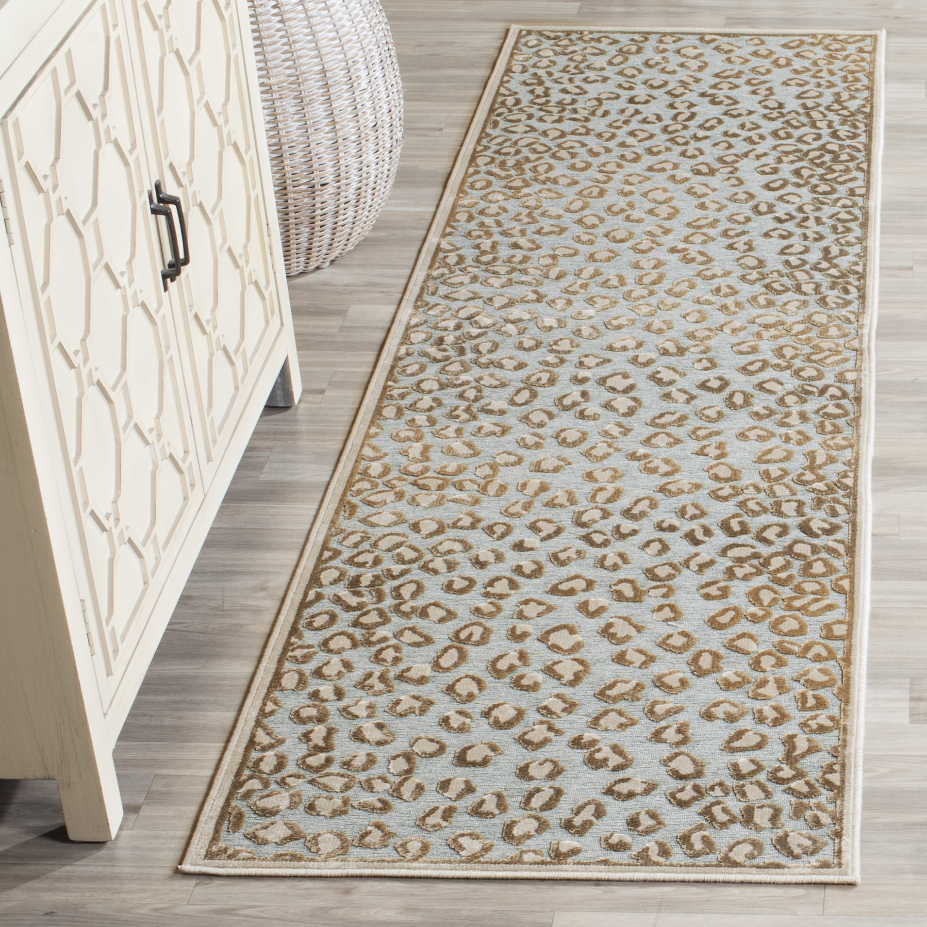 Handmade Blue Wool and Silk Runner Rug