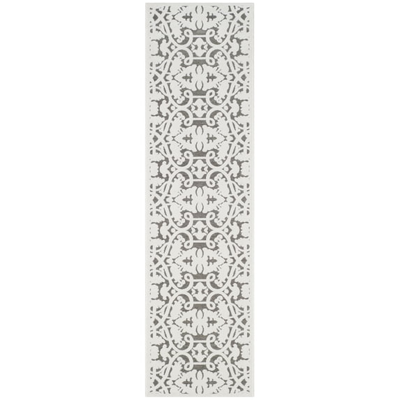 SAFAVIEH Paradise Salah Damask Runner Rug, Ivory/Dark Grey, 2' x 7'