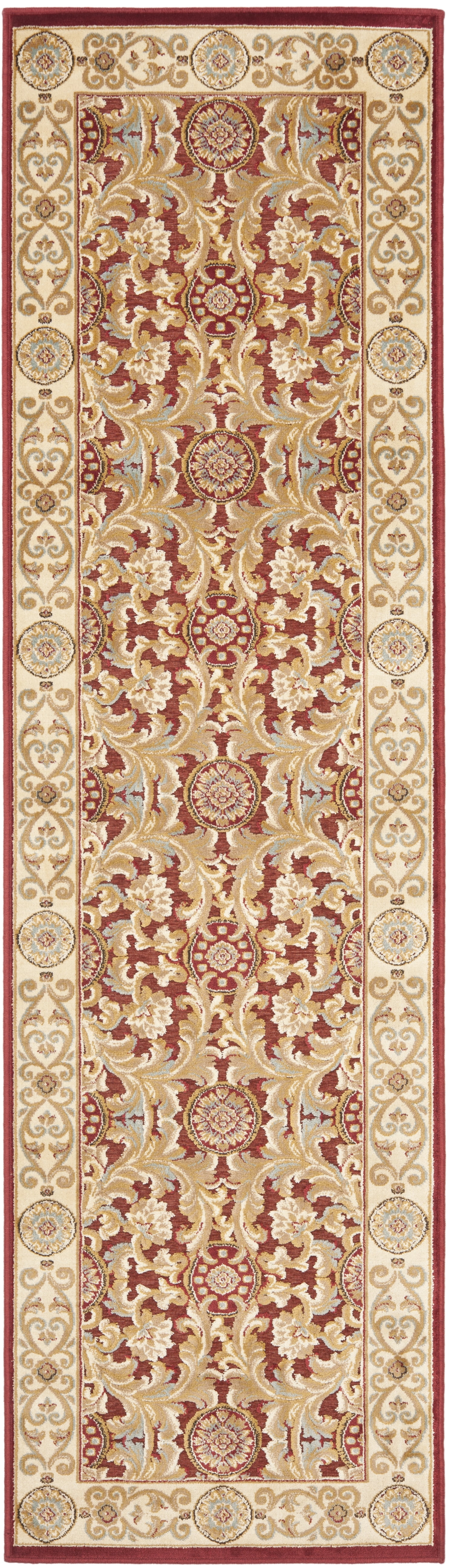 Red and Beige Oriental Viscose Runner Rug