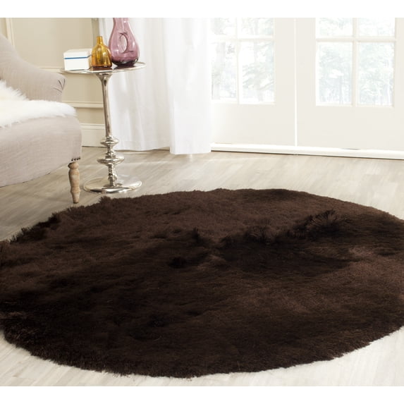 SAFAVIEH Paris Darwin Plush Polyester Shag Area Rug, Chocolate, 5' x 5' Round