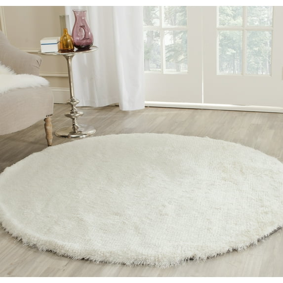 SAFAVIEH Paris Darwin Plush Polyester Shag Area Rug, Ivory, 3' x 3' Round