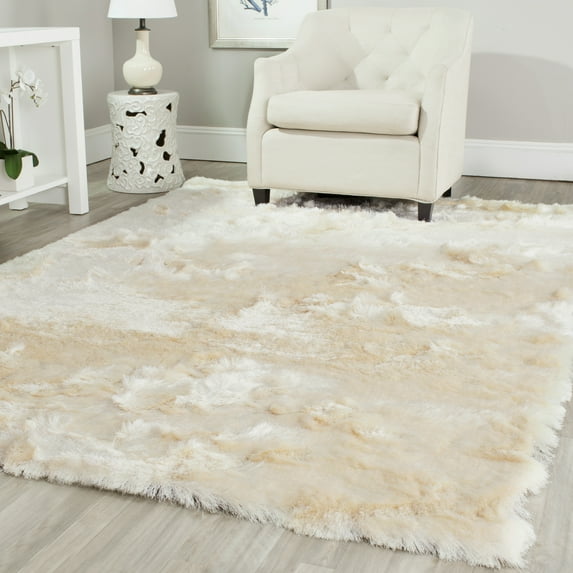 SAFAVIEH Paris Darwin Plush Polyester Shag Area Rug, Ivory, 6' x 9'