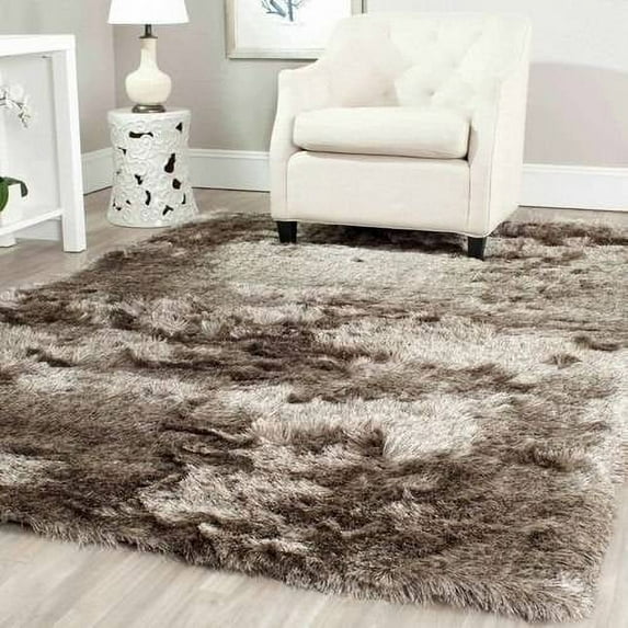 SAFAVIEH Paris Darwin Plush Polyester Shag Area Rug, Sable, 4' x 6'
