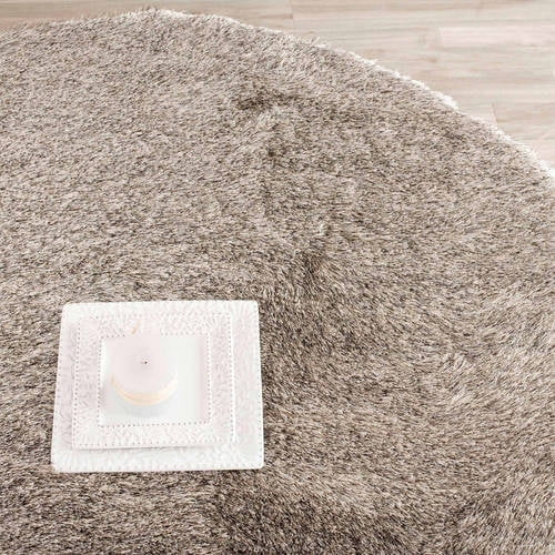 SAFAVIEH Paris Darwin Plush Polyester Shag Area Rug, Sable, 9' x 9' Round