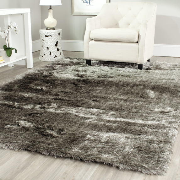 SAFAVIEH Paris Darwin Plush Polyester Shag Area Rug, Silver, 5' x 7'