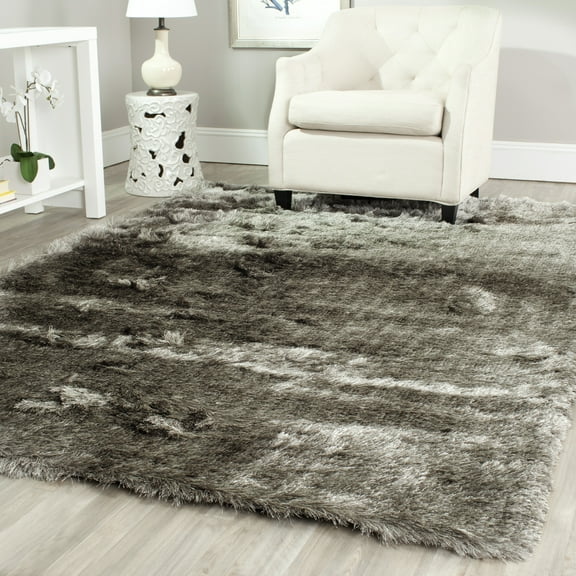 SAFAVIEH Paris Darwin Plush Polyester Shag Area Rug, Silver, 5' x 7'