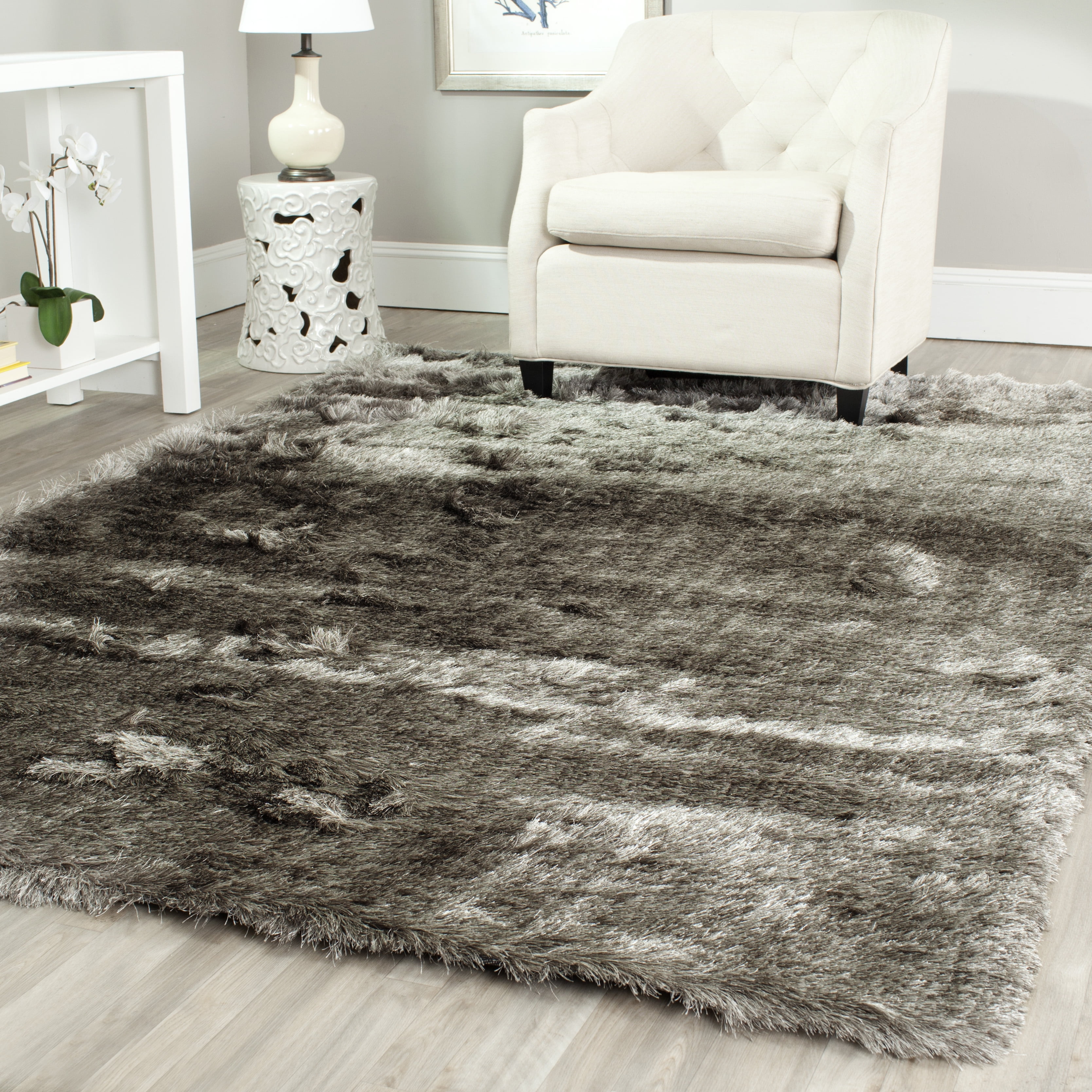 Silver 6' x 9' Hand-Tufted Shag Area Rug