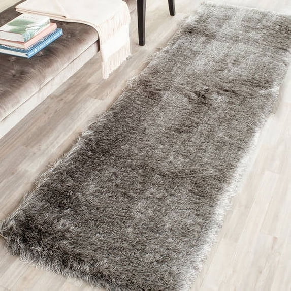 SAFAVIEH Paris Darwin Plush Polyester Shag Area Rug, Silver, 7' x 7' Round