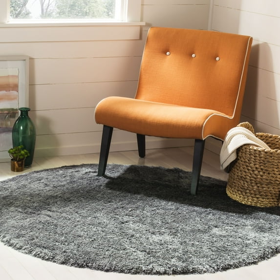 SAFAVIEH Paris Darwin Plush Polyester Shag Area Rug, Slate, 5' x 5' Round