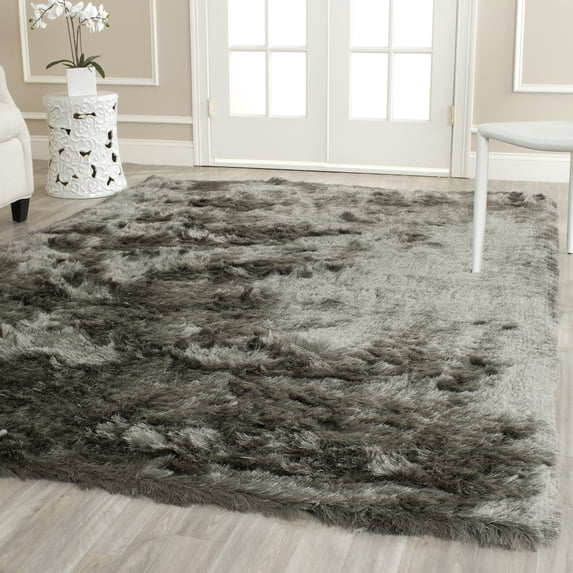 SAFAVIEH Paris Darwin Plush Polyester Shag Area Rug, Titanium, 6' x 9'