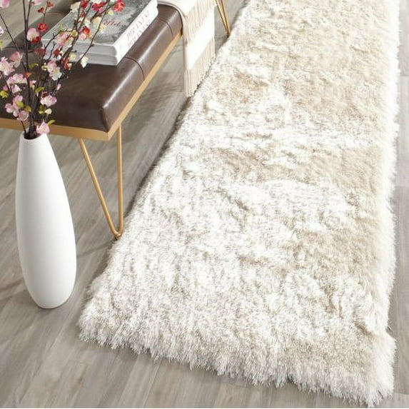 SAFAVIEH Paris Darwin Plush Polyester Shag Runner Rug, Ivory, 2'3" x 8'