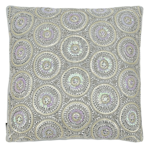 SAFAVIEH Parisa Geometric Beaded Circles Plush Pillow, 20" x 20", Multi/Beaded