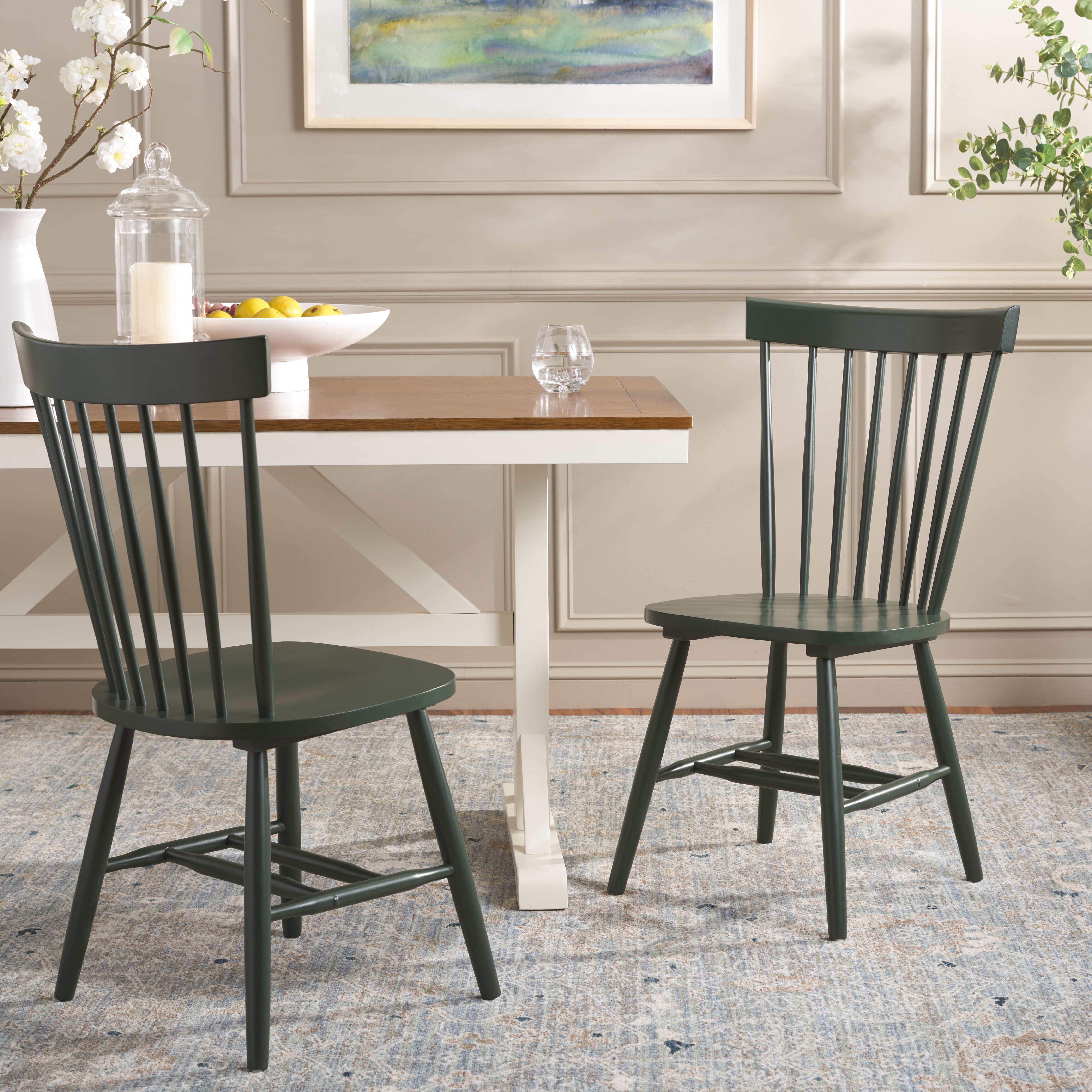 SAFAVIEH Parker Country Wood Solid Dining Parsons Chair, Garden Green (Set of 2)